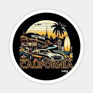California Sunset Boulevard Rhapsody: L.A.'s Retro Allure- American Vintage style USA State Magnet